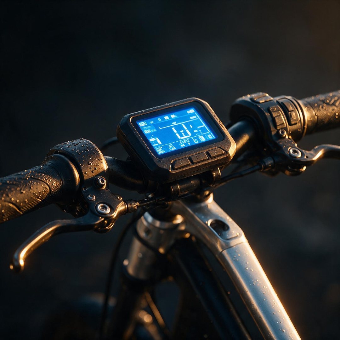 Detalhe do guidão com display LCD da bike elétrica